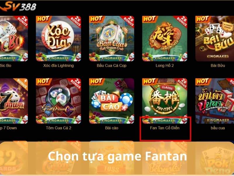 Chọn danh mục game bài và chọn trò chơi Fantan
