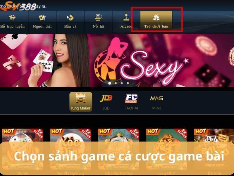 Truy cập vào trang chủ SV388 và chọn game bài