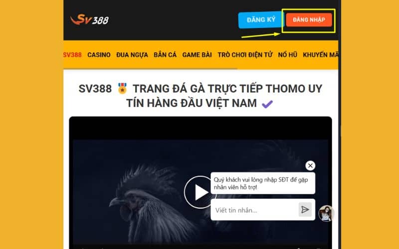 Đăng nhập tài khoản vào trang chủ SV388